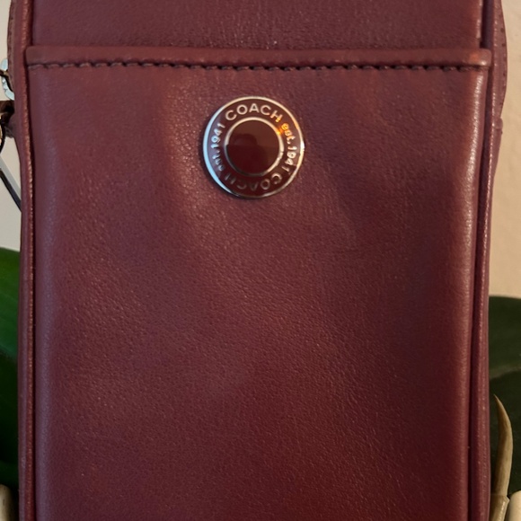 Coach Maroon Mini Wristlet Or Cellphone Holder With Silver Hardware - Picture 2 of 8